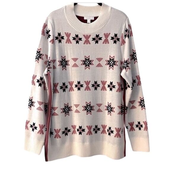 Charter Club Mock Neck Snowflake Pullover Sweater Size XL Ivory Blue and Red - Picture 1 of 7